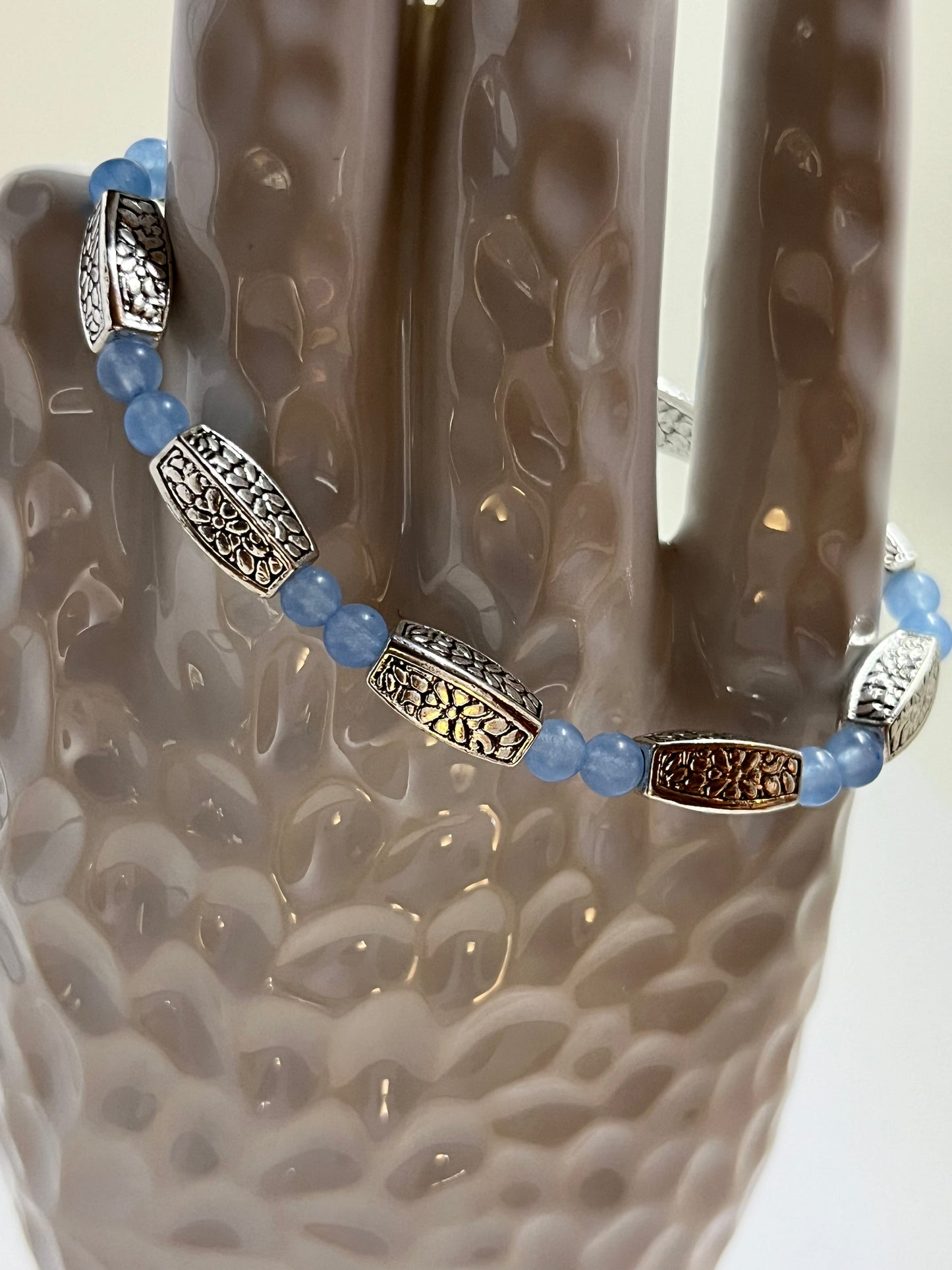 Chalcedony and Tibetan Silver Bracelet