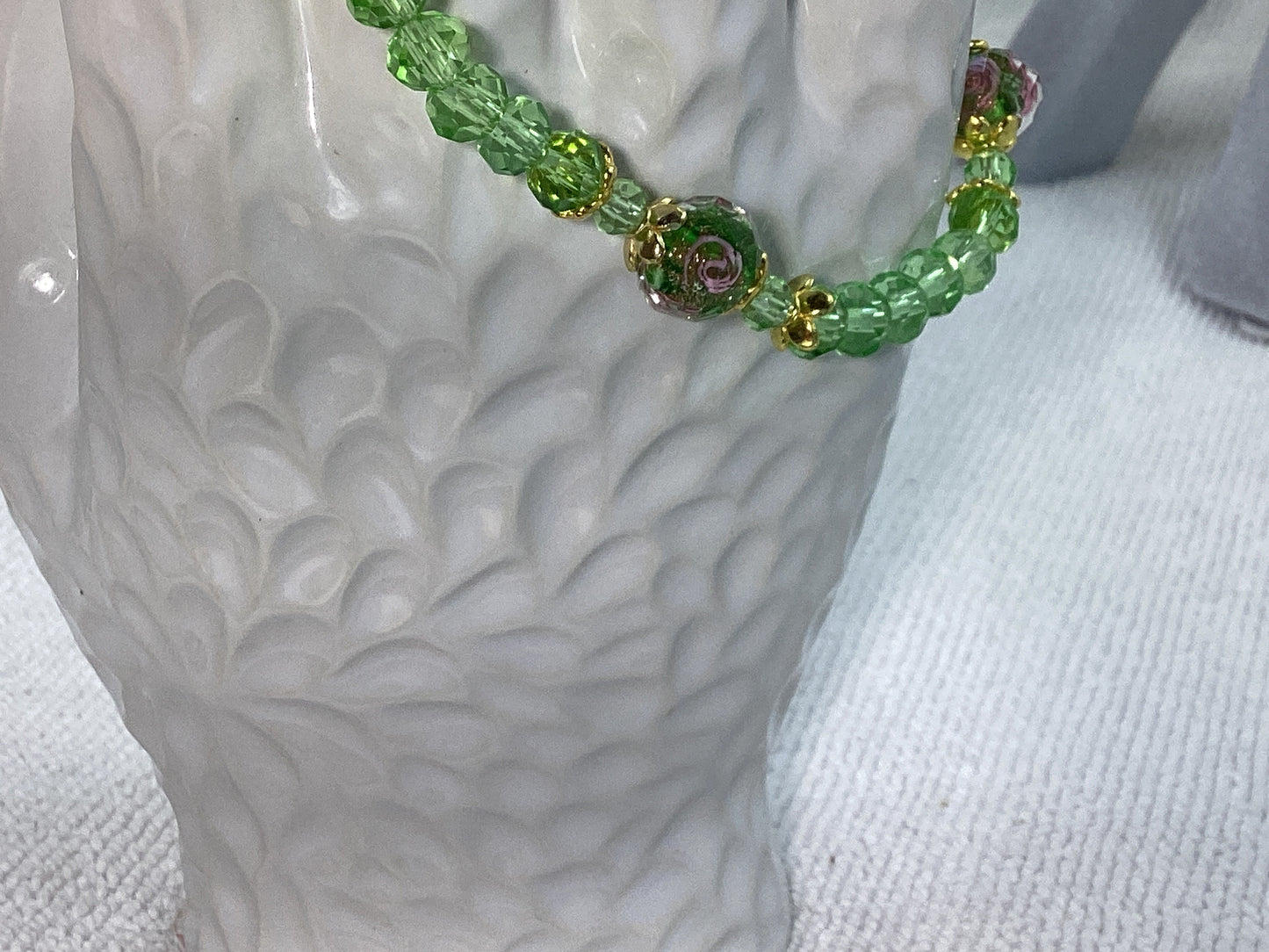 Soft Green Crystal Bracelet with Green Glass Beads