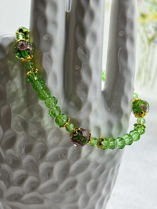 Soft Green Crystal Bracelet with Green Glass Beads