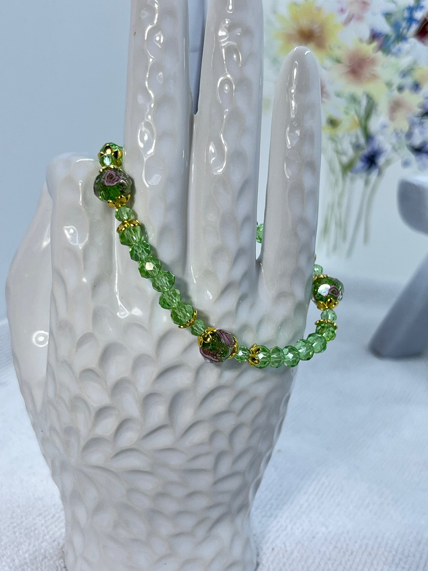 Soft Green Crystal Bracelet with Green Glass Beads