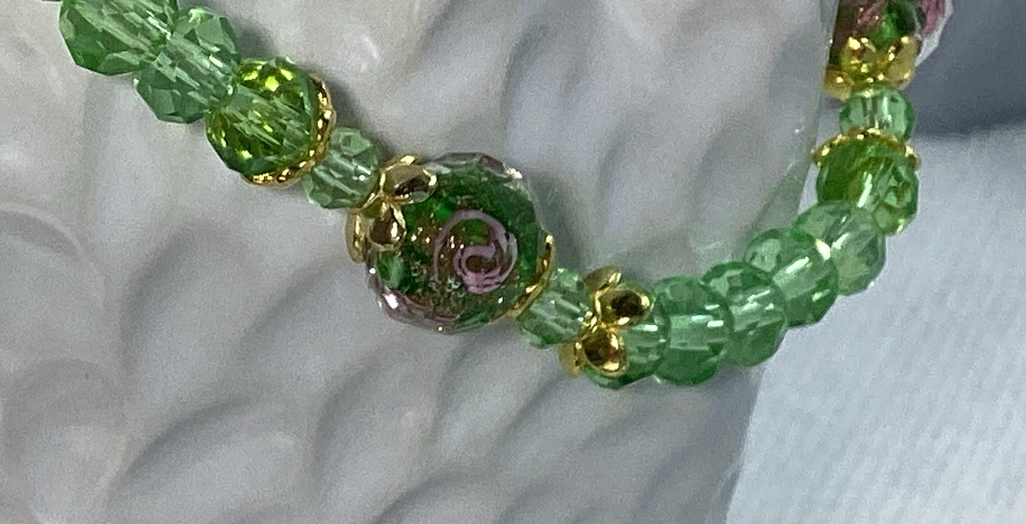 Soft Green Crystal Bracelet with Green Glass Beads